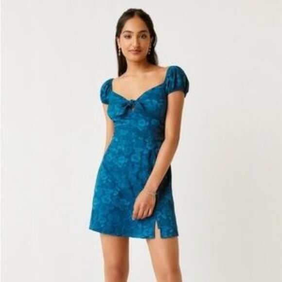 NWT Mi Ami For Francesca's Jacquard Babydoll Top Puff Sleeve Mini Dress Small - Picture 1 of 10